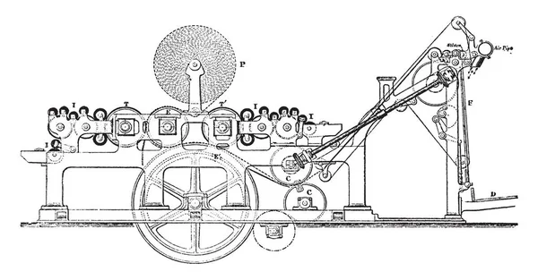 Denna Illustration Representerar Funktion Web Machine Tryckpress Vintage Linje Ritning — Stock vektor