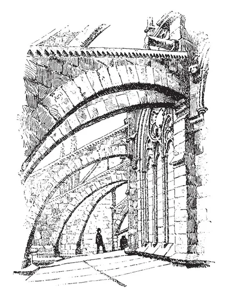 Vznosné Notre Dame Paříž Francie Arc Boutant Klenuté Konstrukce Horní — Stockový vektor