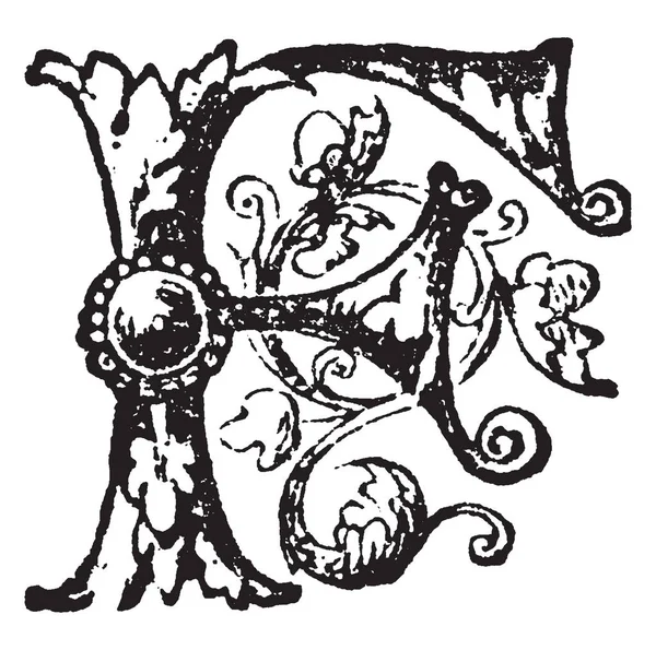 Декоративная Цветочная Буква Рисунок Винтажной Линии Гравировка — стоковый вектор