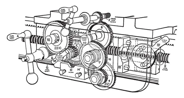 Esta Ilustración Representa Cómo Utilizar Delantal Torno Dibujo Línea Vintage — Vector de stock