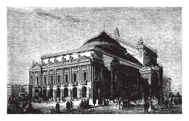 Paris Opera Binası mimar Charles Garnier tarafından inşa edilmiş, bir Neo-Barok stili, vintage çizgi çizme veya oyma illüstrasyon geç 19 yüzyılda inşa edildi.