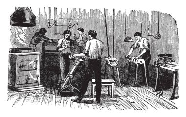 Bu örnekte sayfa türü, vintage çizgi çizme veya oyma illüstrasyon benzeyen metal plakalar imalatı sanatı olan Stereotyping temsil eder..