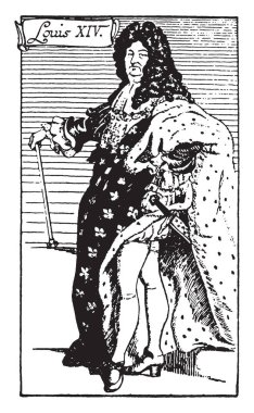 Kral Louis XIV, burbon, papaz 1643 Fransa'nın 1715, vintage çizgi çizme veya oyma illüstrasyon evin bir hükümdar olduğunu