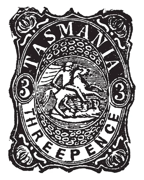 Tento Obrázek Představuje Tasmánie Tři Pence Kolková Známka Roce 1882 — Stockový vektor