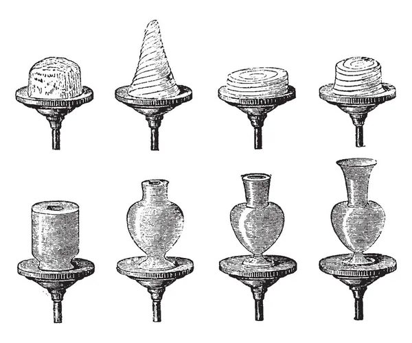 Étapes Successives Récipient Terre Cuite Sur Roue Potier Fabrication Matériaux — Image vectorielle