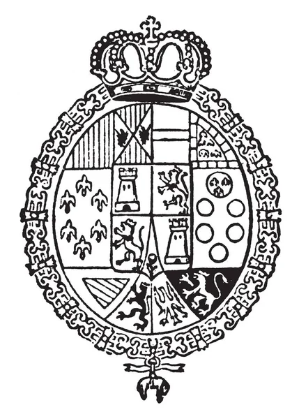 西班牙徽章有古色古香的设计 复古线绘画或雕刻例证 — 图库矢量图片