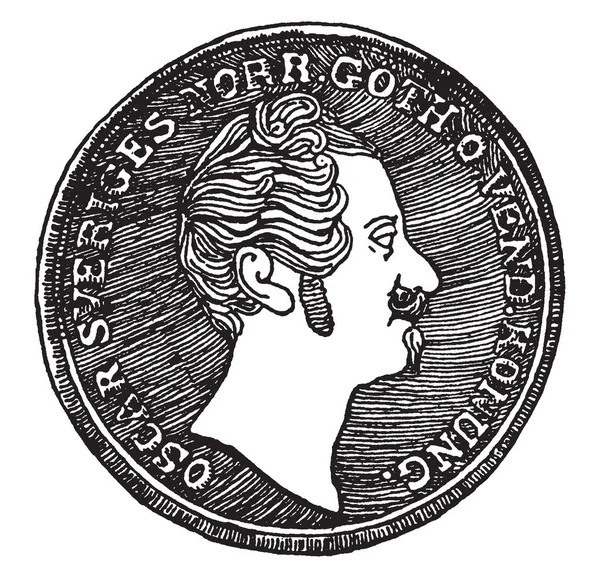 的正面的技能硬币是以前使用的钱斯堪的纳维亚和德国北部 复古线画或雕刻插图 — 图库矢量图片
