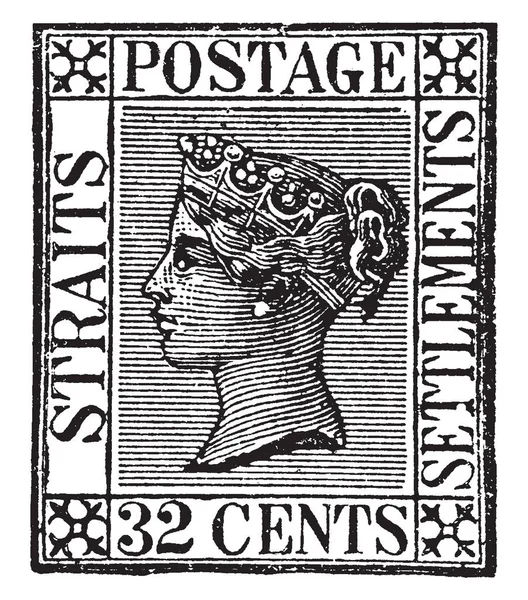 Obraz Ten Przedstawia Straits Settlements Centów Pieczęć 1868 Vintage Rysowania — Wektor stockowy