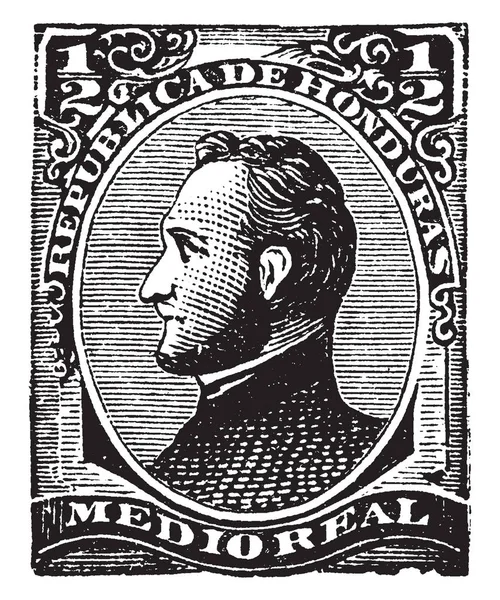 Иллюстрация Представляет Гондурас Medio Real Stamp 1878 Года Винтажный Рисунок — стоковый вектор