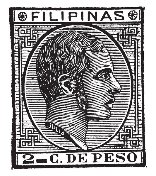 Denna Illustration Representerar Filippinska Öarna Centavos Stämpel 1880 Vintage Linje — Stock vektor