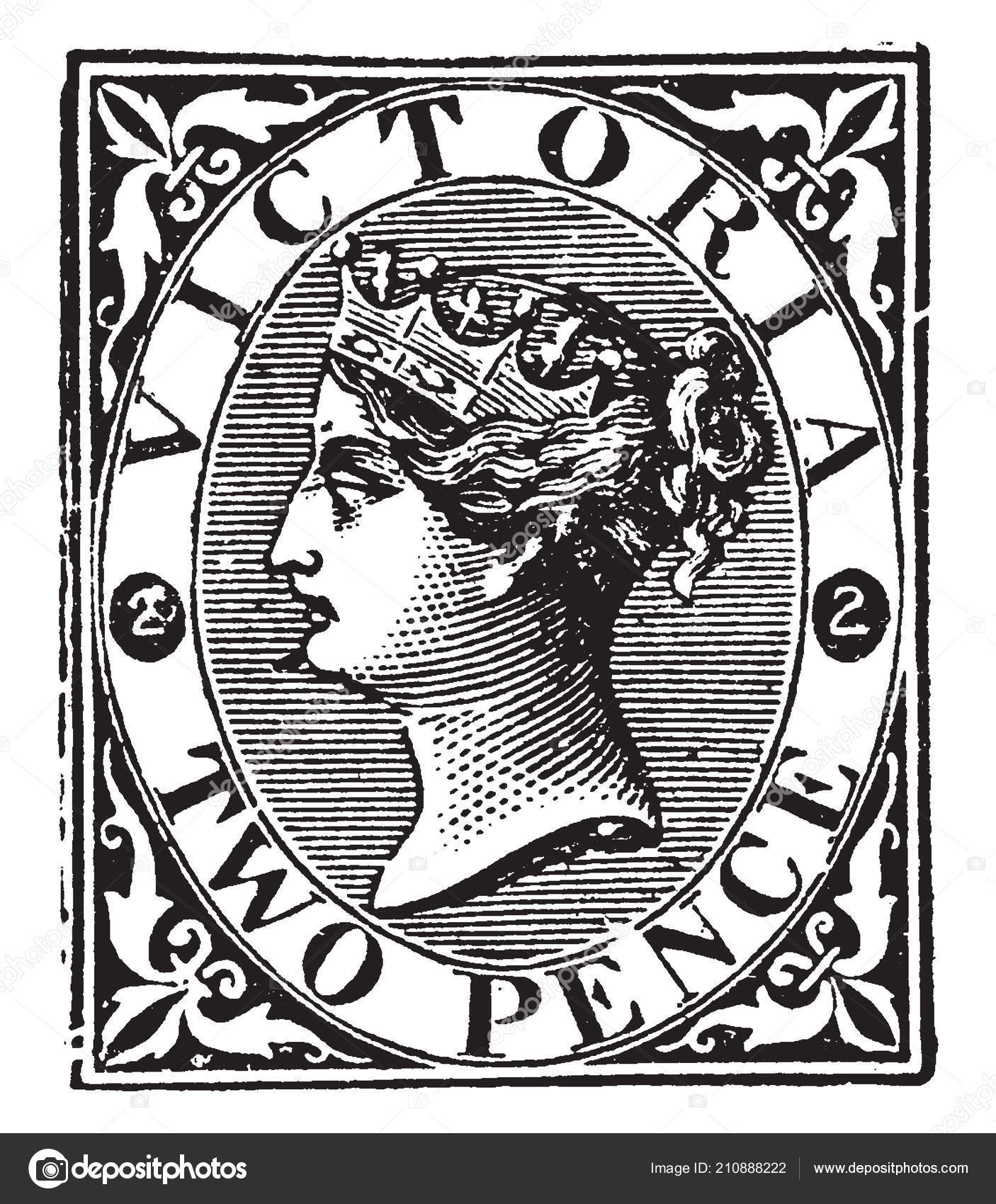 Image Represents Victoria Two Pence Stamp 1870 1878 Vintage Line Stock