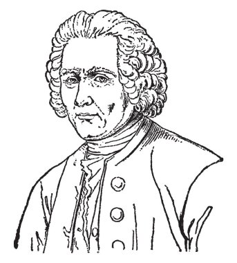 Jean-Jacques Rousseau, 1712-1778, he was a philosopher, writer, and composer, vintage line drawing or engraving illustration clipart