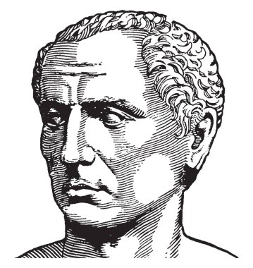 Julius Caesar, M.ö. 100 - M.ö. 44, Romalı politikacı ve general, Latin nesir, vintage çizgi çizme veya oyma illüstrasyon yazarı olarak ünlü biriydi