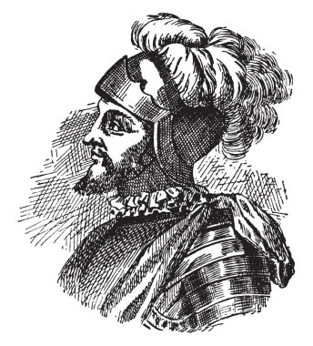 Vasco Nunez de Balboa, c. 1475-1519, bir İspanyol kaşif, Vali ve en bilinen Isthmus of panama 1513 yılında Pasifik Okyanusu geçti sahip olmak için vintage çizgi çizme veya oyma illüstrasyon fatihi