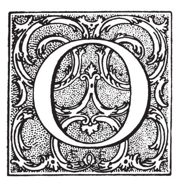 Bir çiçek büyük harf O, vintage çizgi çizme veya oyma illüstrasyon