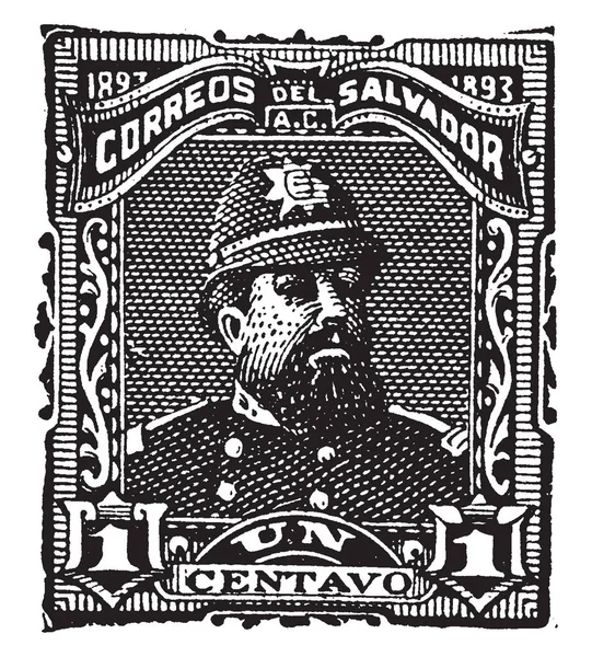 Esta Ilustración Representa Salvador Centavo Sello 1893 Dibujo Línea Vintage — Vector de stock