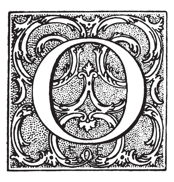 Bir çiçek büyük harf O, vintage çizgi çizme veya oyma illüstrasyon