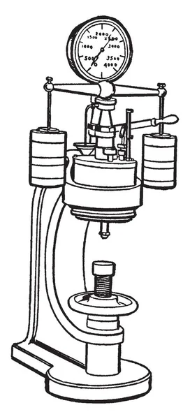 그림은 브리넬 테스트 기계를 나타냅니다 빈티지 그림의 들여쓰기 측정에 — 스톡 벡터