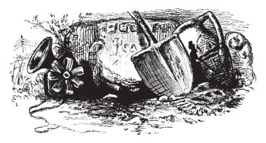 Bu resimde kürek ve eserler, klasik çizgi çizme veya oyma illüstrasyon temsil eder.