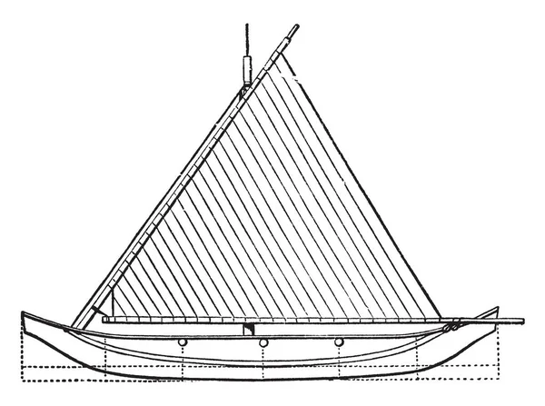 Plan View Proa Type Sailing Vessel Multi Hulls Vintage Line — Stock Vector