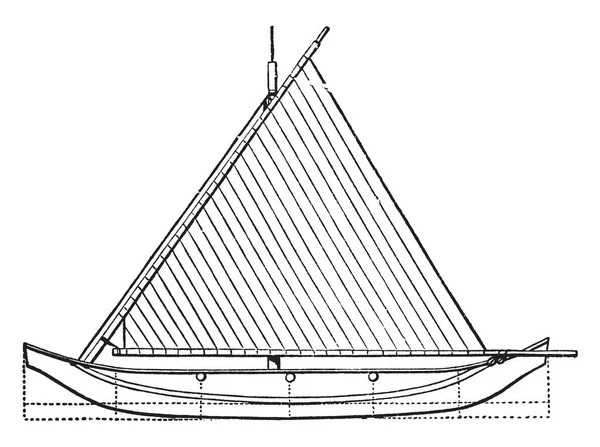 Plan Weergave Van Proa Een Type Zeilschip Met Meerdere Rompen — Stockvector