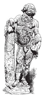 Silenus - Yunan mitolojisinde, vintage çizgi çizme veya oyma illüstrasyon mermer heykel.