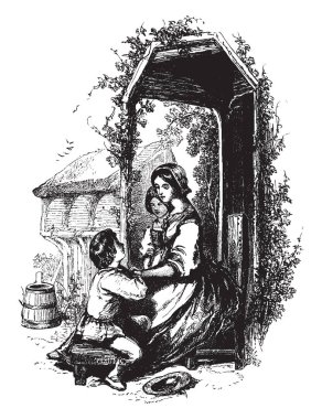 Bu görüntü ne kadar sabırla yatıştırıcı evlat, çizim veya şekil oyma vintage çizgi bir anne olduğunu gösteriyor.