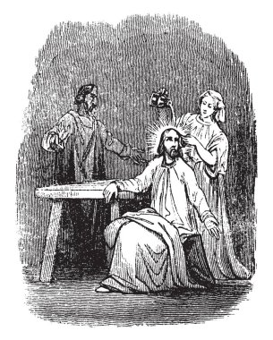 Ne zaman o Baptist, vintage çizgi çizme veya oyma illüstrasyon John tarafından vaftiz edildi azalan İsa Tanrı'nın ruhu olduğunu.