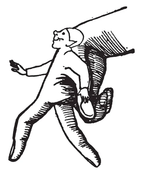 Finger Man Hand Making Man Running Vintage Line Drawing Engraving — Stock Vector