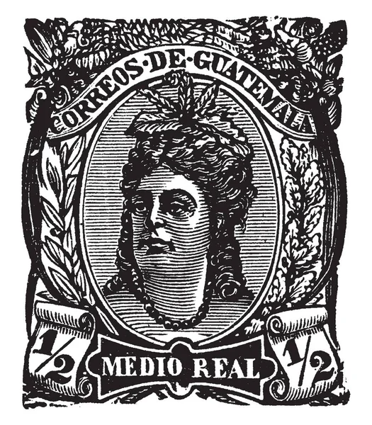 この画像は 1878 年にグアテマラ メディオ リアル スタンプ ビンテージの線の描画や彫刻イラストを表します — ストックベクタ