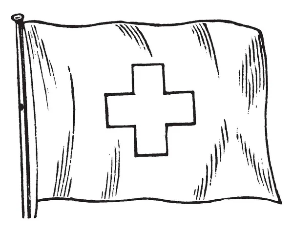 스위스 플래그 플래그 빈티지 그림의 센터에서이 플래그는 십자가 — 스톡 벡터