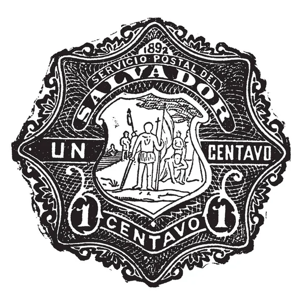 この画像は 1892 年にエルサルバドル センタボ硬貨封筒 ビンテージの線描画や彫刻イラストを表します — ストックベクタ