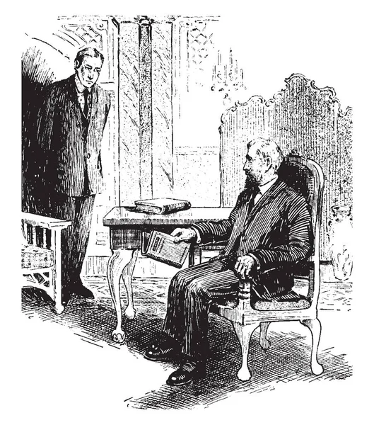 Zwei Männer Anzügen Ein Mann Der Auf Einem Stuhl Neben — Stockvektor