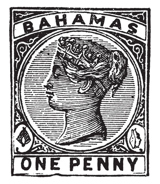 Denna Illustration Representerar Bahamas Penny Stämpel 1884 Vintage Linje Ritning — Stock vektor