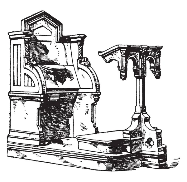 第十六世纪 Stoup 是一艘载有圣水 复古线条画或雕刻插图的器皿 — 图库矢量图片