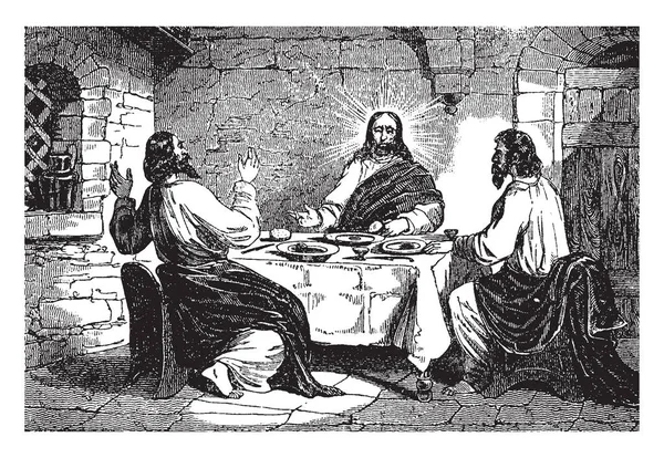 Ісус Видається Учні Його Вечерю Vintage Штриховий Малюнок Або Ілюстрація — стоковий вектор