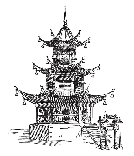 Παγόδα Είναι Μια Κλιμακωτή Πύργος Πολλαπλές Μαρκίζα Χτισμένο Παραδόσεις Χαρακτική — Διανυσματικό Αρχείο