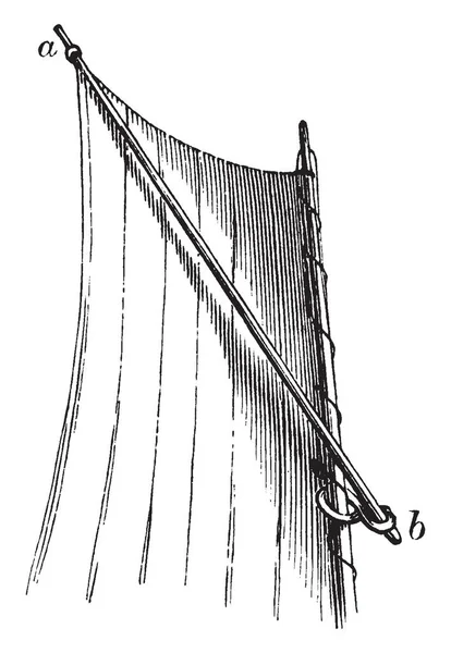 Snotter 是在帆船上使用的绳索或铲斜桁帆 老式线画或雕刻插图的精神张力 — 图库矢量图片