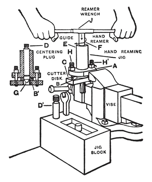 Esta Ilustración Representa Cómo Trabajar Hand Reaming Dibujo Línea Vintage — Archivo Imágenes Vectoriales