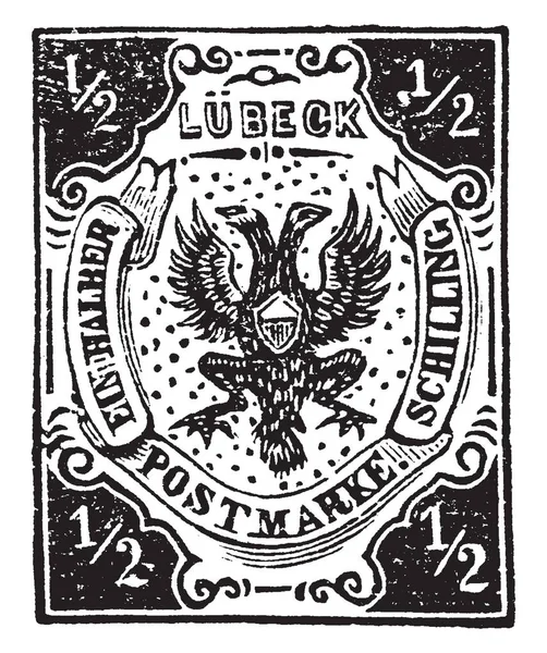 Esta Ilustración Representa Lubeck Sello Schilling Medio 1859 Dibujo Línea — Vector de stock