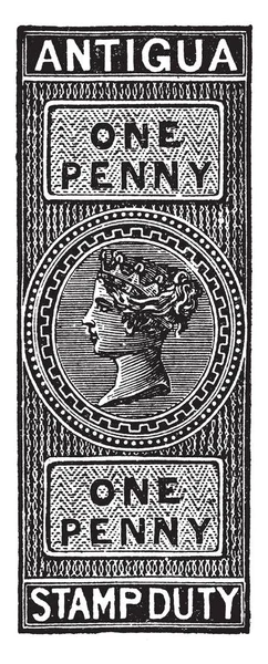Cette Image Représente Antigua One Penny Revenue Stamp 1885 Dessin — Image vectorielle