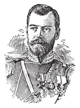 Nicholas II, 1868-1918, o İmparatoru 1894 Rusya'nın 1917, vintage çizgi çizme veya oyma illüstrasyon yapıldı.