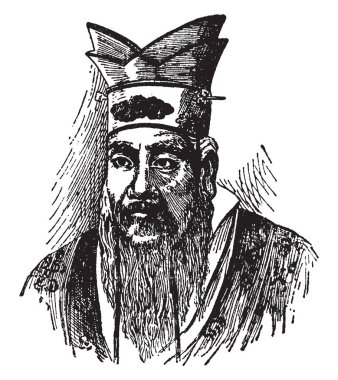 Confucius, 551 B.C.-479 B.C, he was a Chinese teacher, editor, politician, and philosopher of the spring and autumn period of Chinese history, vintage line drawing or engraving illustration clipart