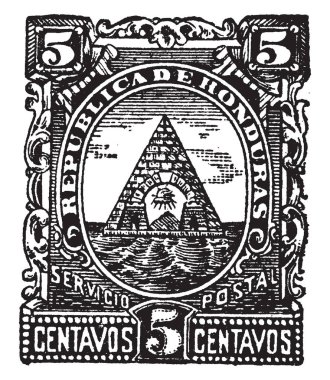 Honduras 5 Centavos Stamp in 1890 which is the project of a collector of many decades, vintage line drawing or engraving illustration. clipart