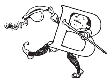 Dans adam ve şapka, vintage çizgi çizme veya illüstrasyon oyma ile büyük harf B