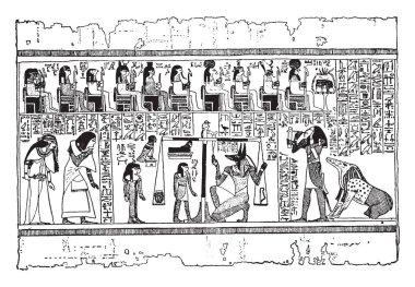 Göğüs ağırlıklar ile egzersiz bir adam o kollarını aşağı, sağa itiyor ve birlikte tekrar tekrar yaptı, vintage satır çizim veya gravür illüstrasyon