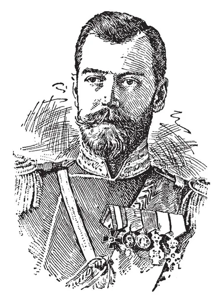 ニコラス 1868 1918 1894 年から 1917 年にロシア皇帝 ビンテージの線描画や彫刻イラスト — ストックベクタ