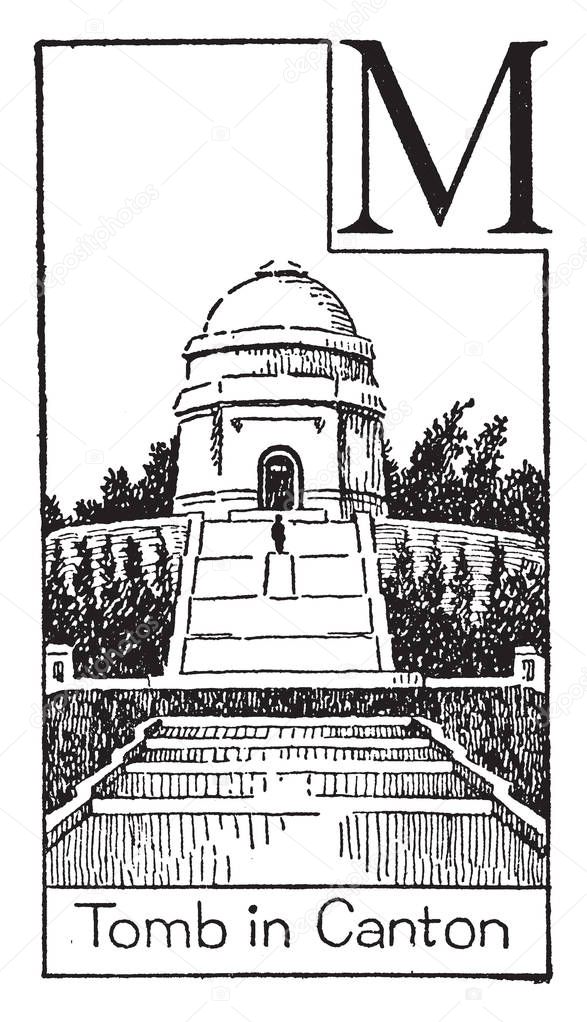 The tomb of 25th President of the United States Mr. William McKinley in Canton, Ohio, vintage line drawing or engraving illustration.