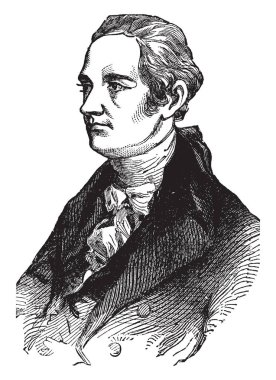 Alexander Hamilton, 1755/57-1804, he was an American statesman, first United States  secretary of the Treasury, and one of the founding fathers of the United States, vintage line drawing or engraving illustration clipart