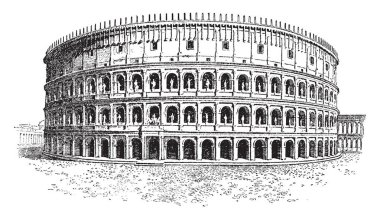 Colosseum, sadece kısa bir süre hypogeum, bir tarikat, geniş Flavian amfitiyatro, vintage çizgi çizme veya oyma illüstrasyon için yer olarak.
